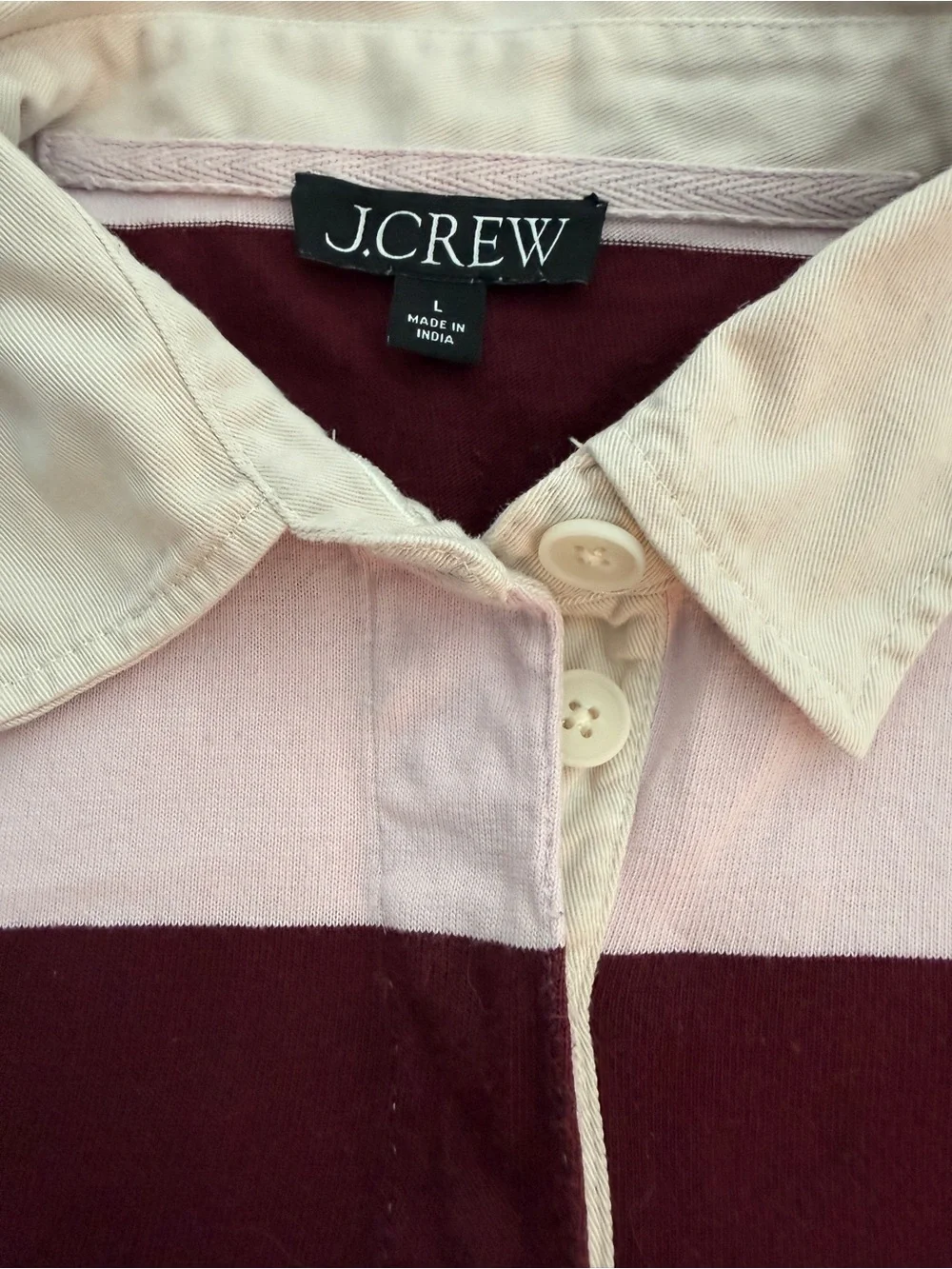 J. Crew Premium Weight Classic Striped Rugby Shirt Ruby Red/Ice Size Large